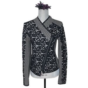 MOTH | Anthropologie Black Jacquard Lace Moto Jacket size SP